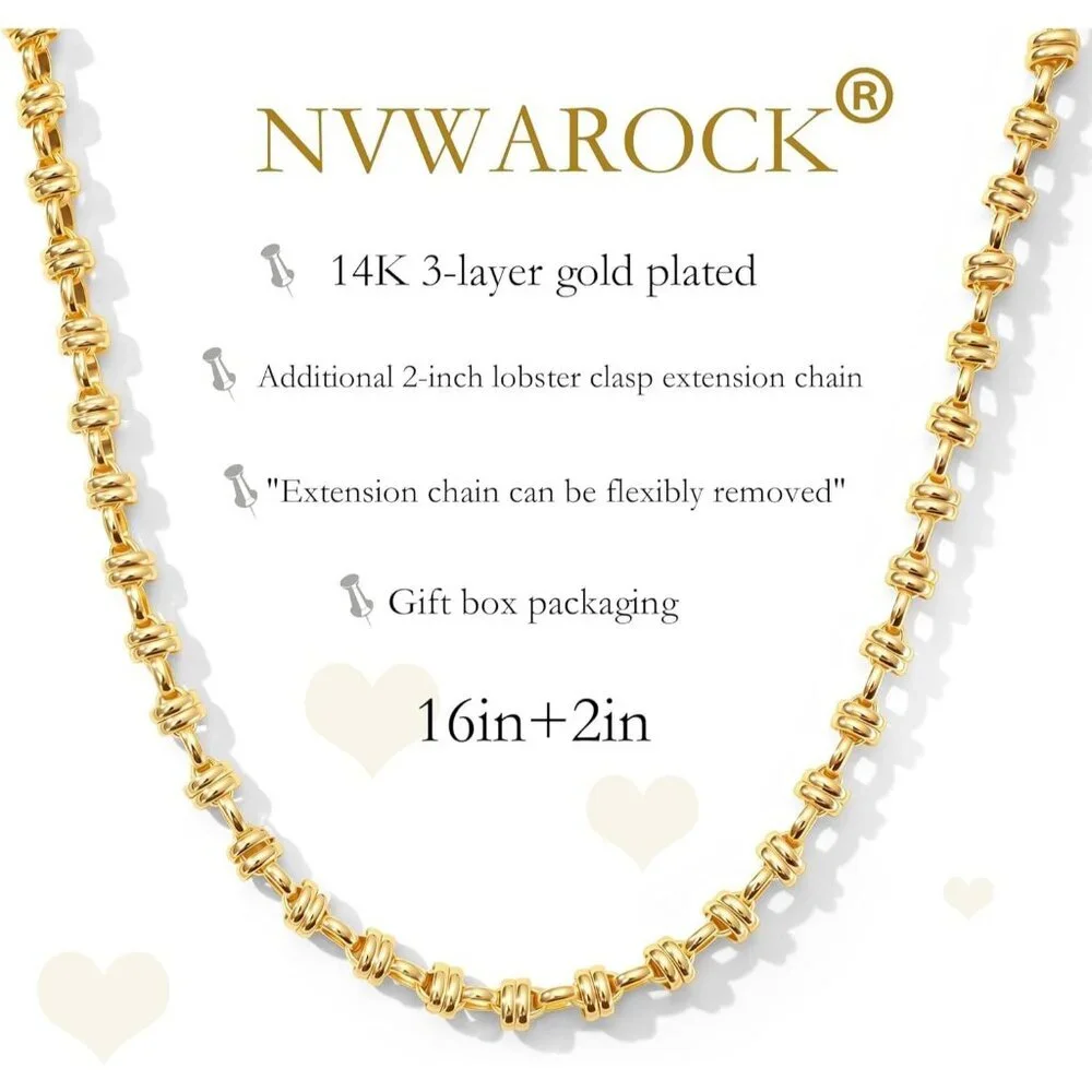 Women Gold 14k Gold Plated Chunky Link Adjustable Link Choker Chain Hip-hop Neck